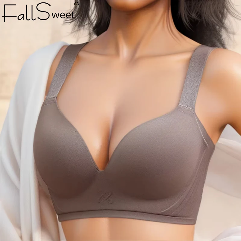 FallSweet Women's Plus Size Wireless Bra Full Coverage Minimized Brassiere Non-Padded Adjustment Underwear for Large Breasts