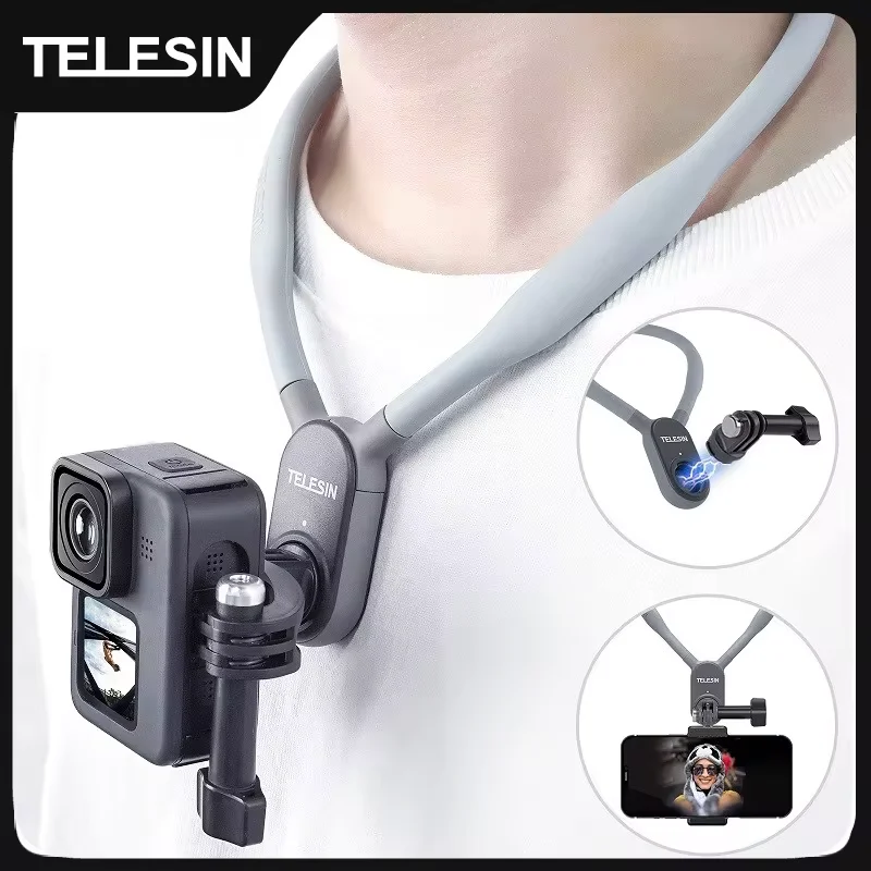 TELESIN Silikonowe mocowanie na szyję do GoPro Hero 13 12 11 10 9 8 Insta360 DJI Osmo Action Smartphone Magnetyczne akcesoria akcji