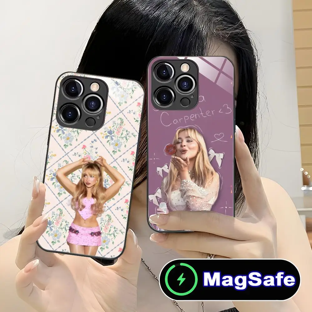 

Sabrina Carpenter Mobile Phone Case for iPhone 16 15 14 13 12 11 Pro Max Plus Mini MagSafe Glass Colour Printing Luxury Cover