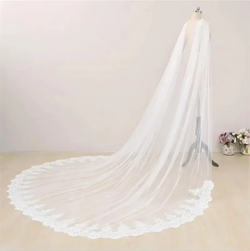 Bridal Veils Real Pos Long Lace Wedding Cape 3 Meters Bolero White Ivory Shoulder For Bride Dresses