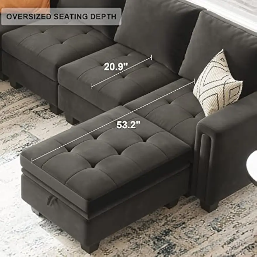 Oversized Velvet Modular 8-Seat Sectional Sofa Set with Storage Ottoman, U Shaped Couch Set  Sectional Convertible Sofa Couch