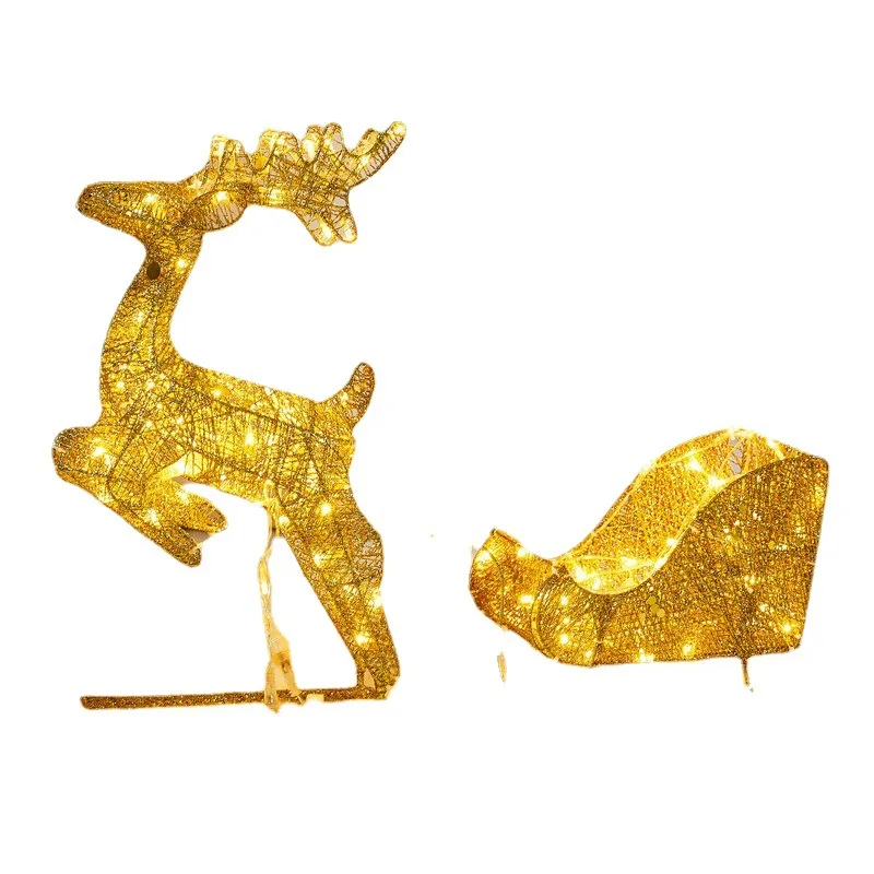 

LED lights illuminated reindeer, sleigh Christmas decoration wrought iron, large sleigh holiday, interior scene decoration