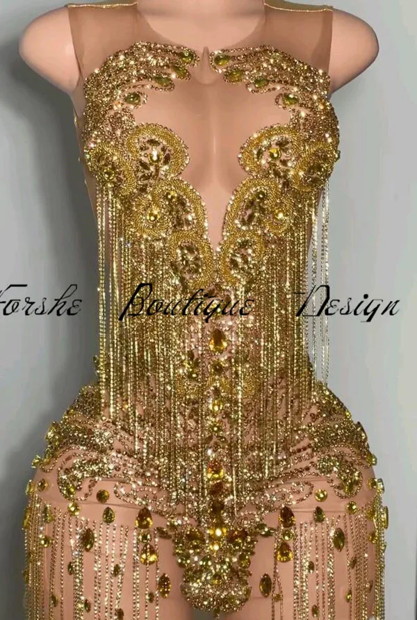 Customized Sexy Gold Diamond Short Prom Dresses 2025 Scoop Girl Birthday Outfits See Through Vestido Gala Outfit