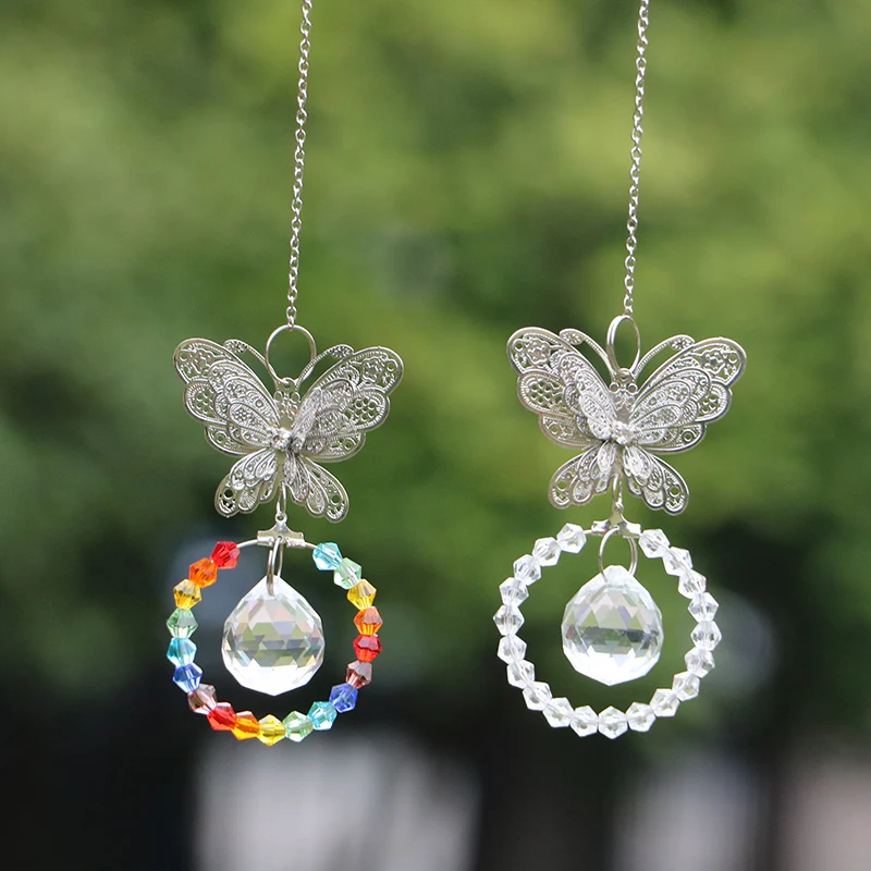 1PCS Butterfly Suncatcher Crystal Prism Ball Pendulum Feng Shui Pendants Hanging Rainbow Sun Catcher Window Garden Decor