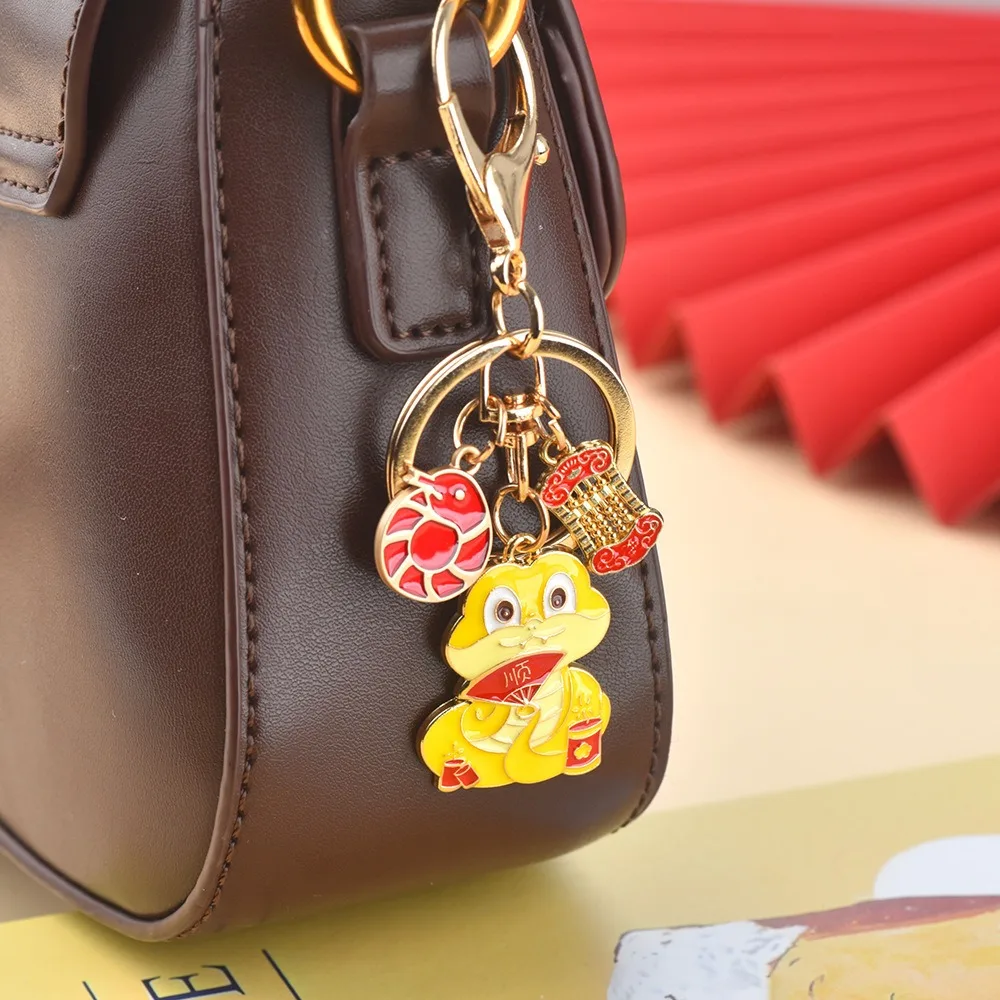 Good Lucky Snake Year Keychain Wealth Blessing New Year Key Ring Bag Charm Chinese Style Cartoon Snake Pendant New Year Gifts