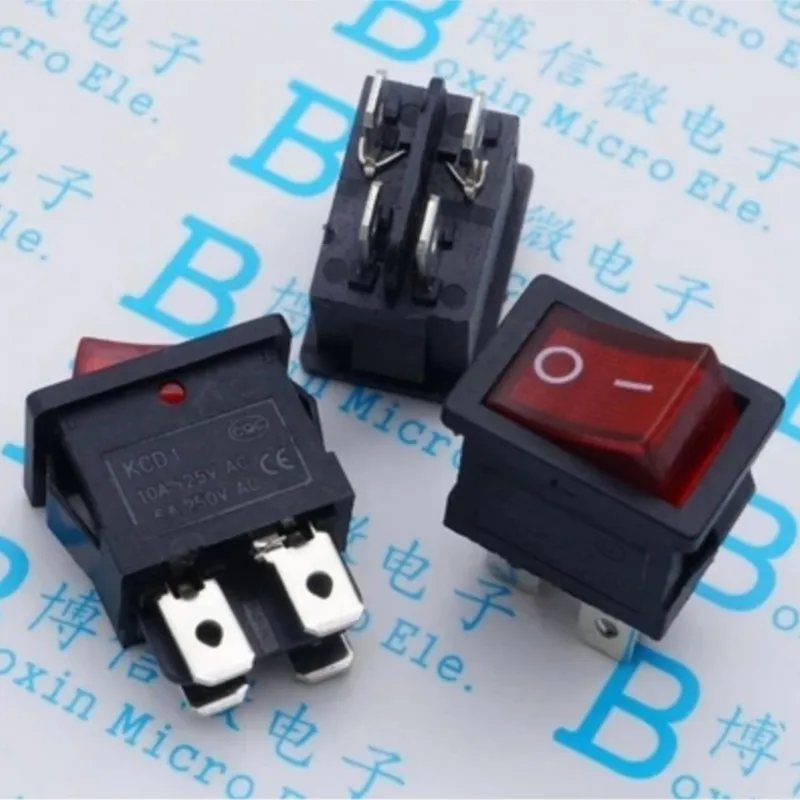 5PCS/LOT KCD1 ON-OFF 4 Pin Boat Car Rocker Switch 15*21 21*15mm 6A/250V 10A/125V AC Red Green Light Siwtches