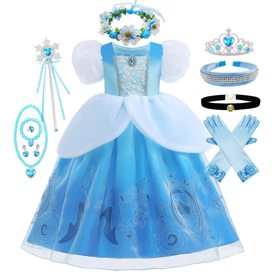 Cinderella Kid Princess Dress Halloween Pumpkin Crystal Shoes Fancy Luxury Ball Gowns Kid Girl Halloween Carnival Party Gift