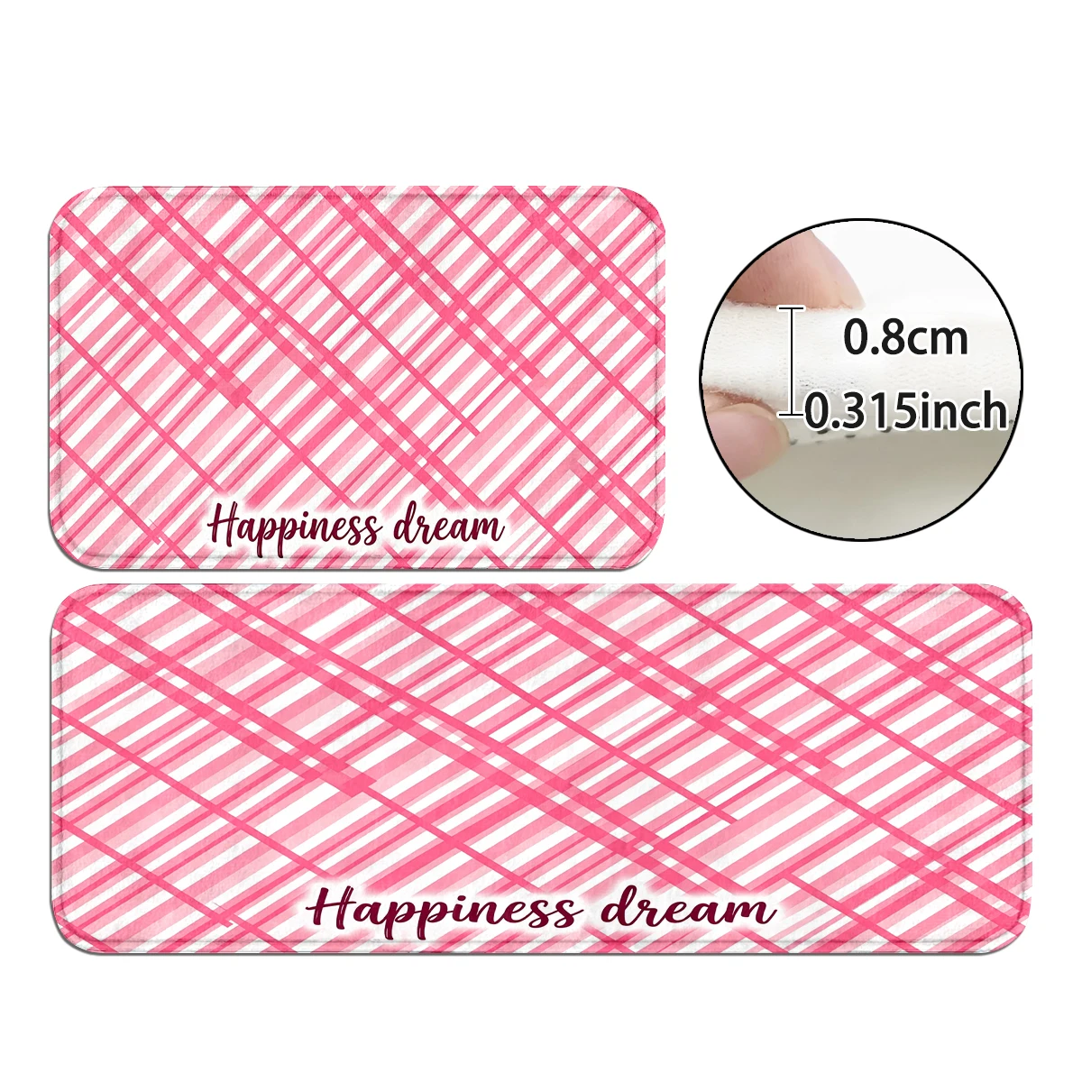 Sweet Pink Diagonal Plaid Runner, Retro Floral Door Mat, Warm Wildflower Rug ,Girl Slogan Mat, Watercolor Plaid Floral Decor Set