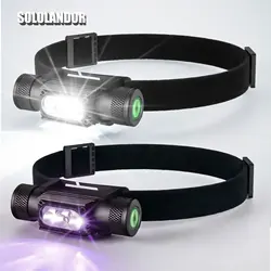 395nm UV LED Mini Headlamp High Power White Purple Light Headlight Type-C 18650 Head Torch Multi-function Flashlight Lamp