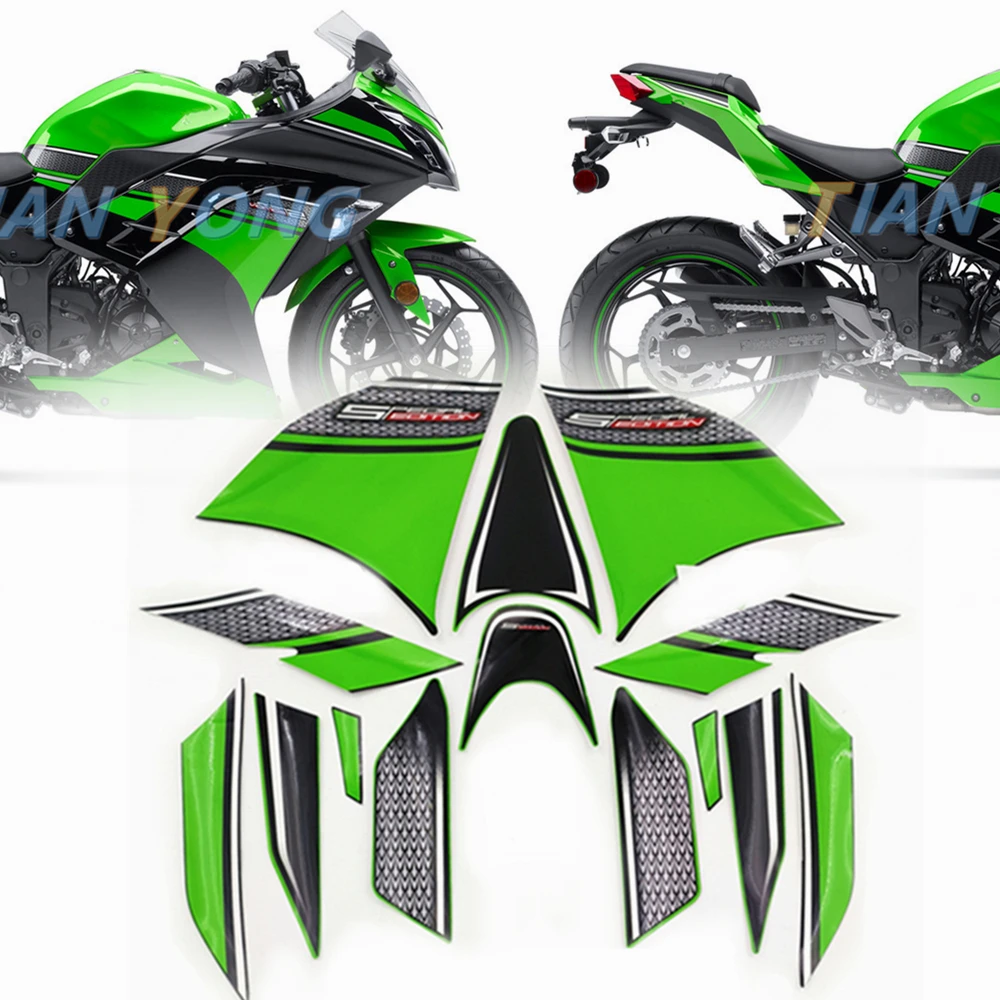 For Kawasaki Ninja 300 2013-2014 Ninja300 Motorcycle Fairing Full Kit Green Protector Stickers Waterproof Decoration Decal Parts