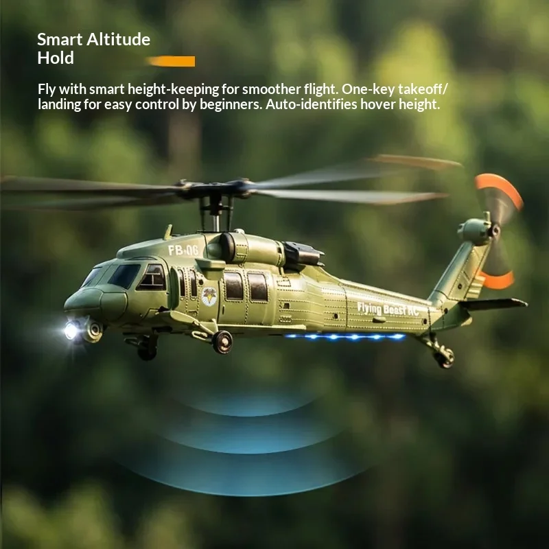 New Fb-06 Black Hawk Remote Control Simulation Helicopter Optical Flow Positioning 4 Channel Remote Control Model Toy