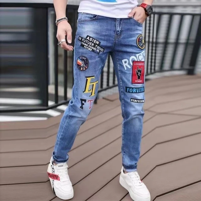 Urban Jeans Men men s Slim Fit Jeans Stretch Denim With Embroidery Zipper Fly