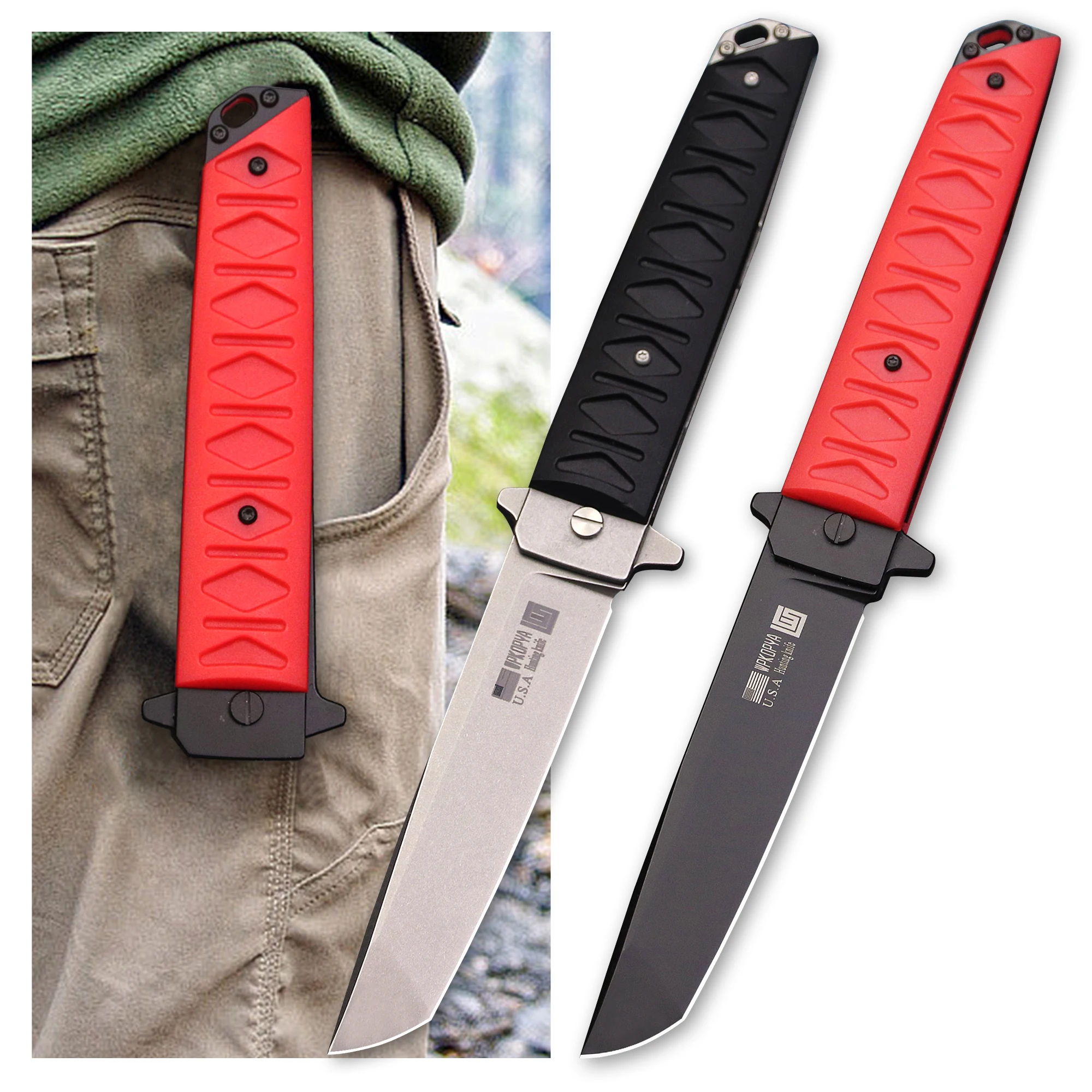 Japanese classic D2 Steel sharp outdoor hunting folding knife, stone wash survival tactics knife, jungle EDC knife