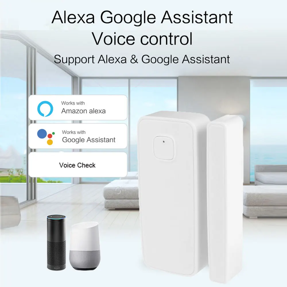 Wireless WiFi Smart Door Sensor Tuya App Door Open Closed Status Magnetic Detector Alarm Notification Alert Support Alexa Google