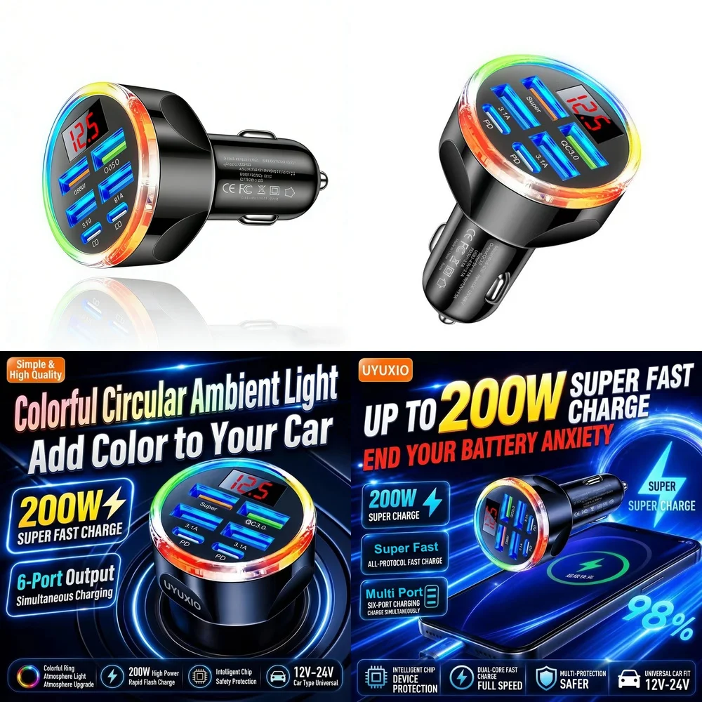 Multi Port Fast Car Charger Hub Trending for iPhone 18 17 16 Samsung S26 S25 S24 with Multi Port PD Type C Fast Charging Plug