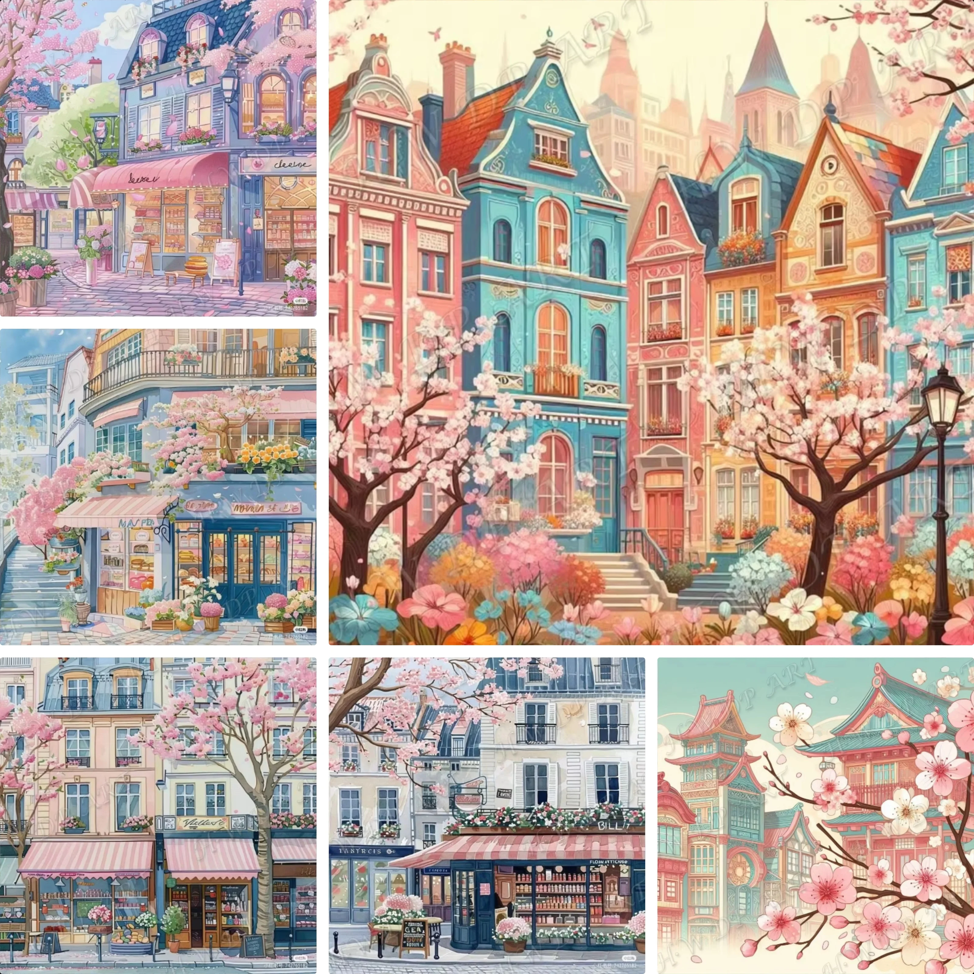 5D-Diamantmalerei-Set „Kleine Stadt-Szene“ für die Wanddekoration zu Hause, Mosaik, vollflächige quadratische Stickerei, Kunstgeschenk, Heimdekoration