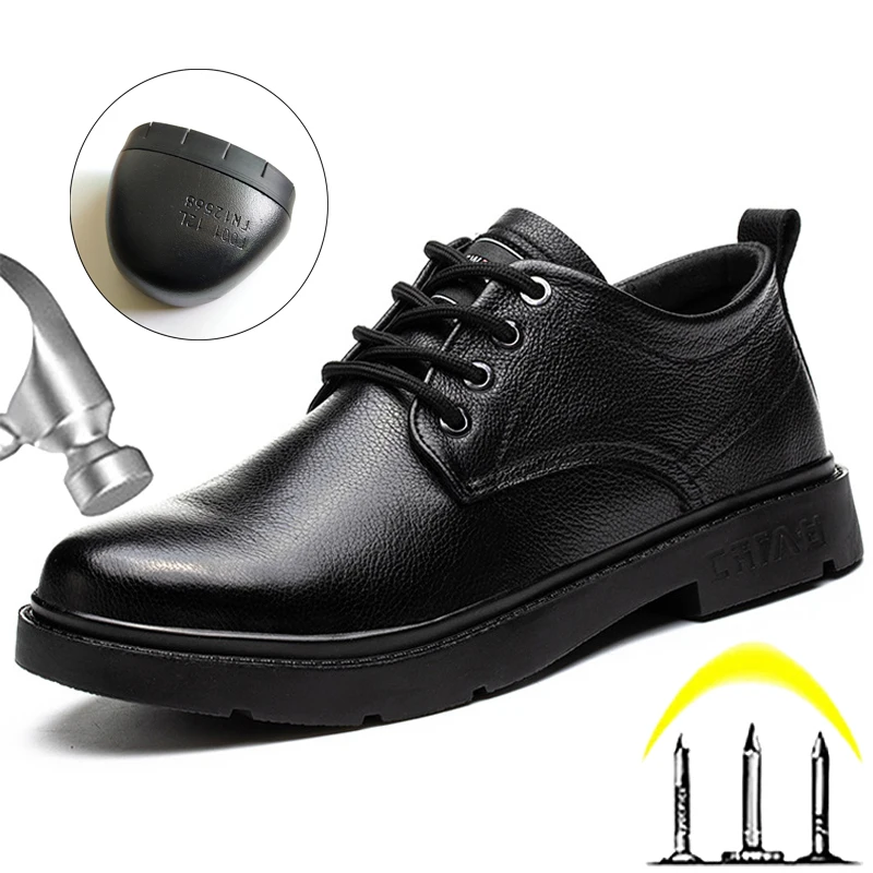 Genuine Leather Male Safety Boots Steel Toe Indestructible Shoes Anti-Puncture Waterproof Work Shoes Anti-Scalding Men's Shoes