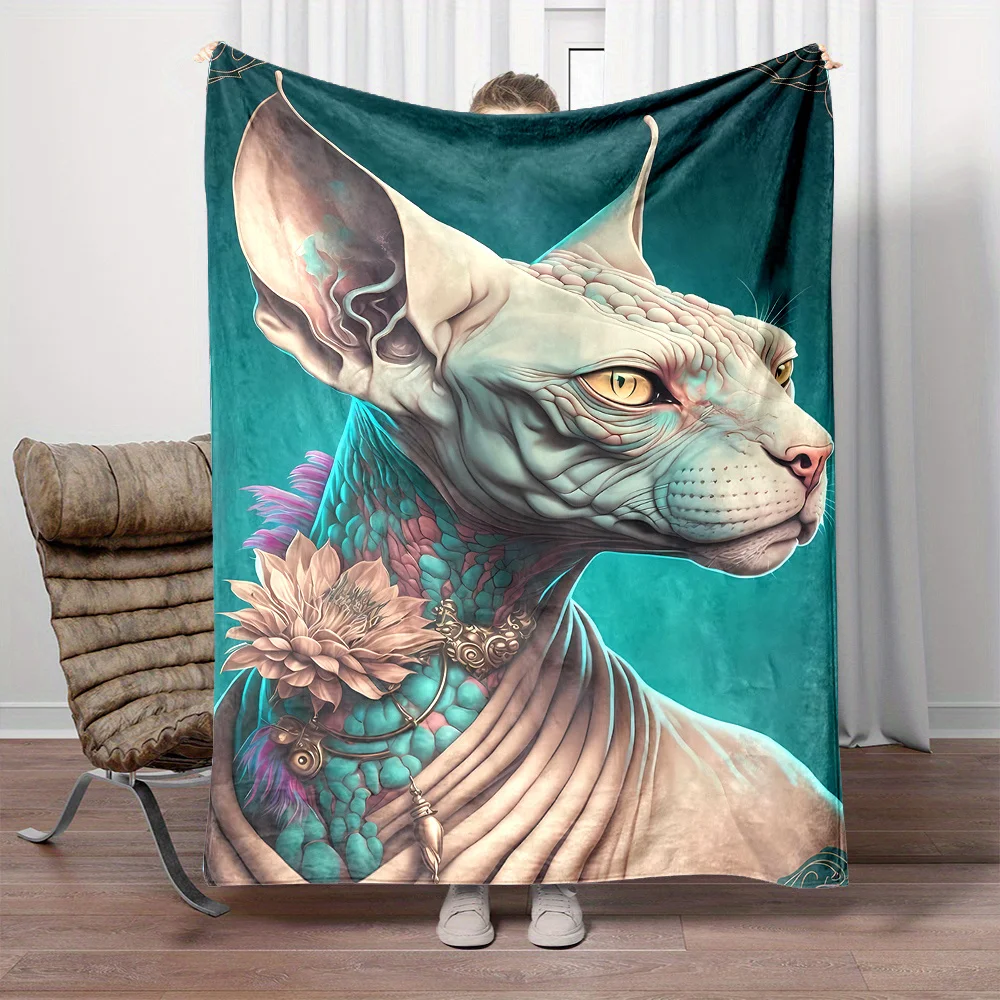 Large Aesthetic Cat Portrait Blanket Throw Super Soft Decorative Plush Fleece Home Decor Gift for Pet Lovers