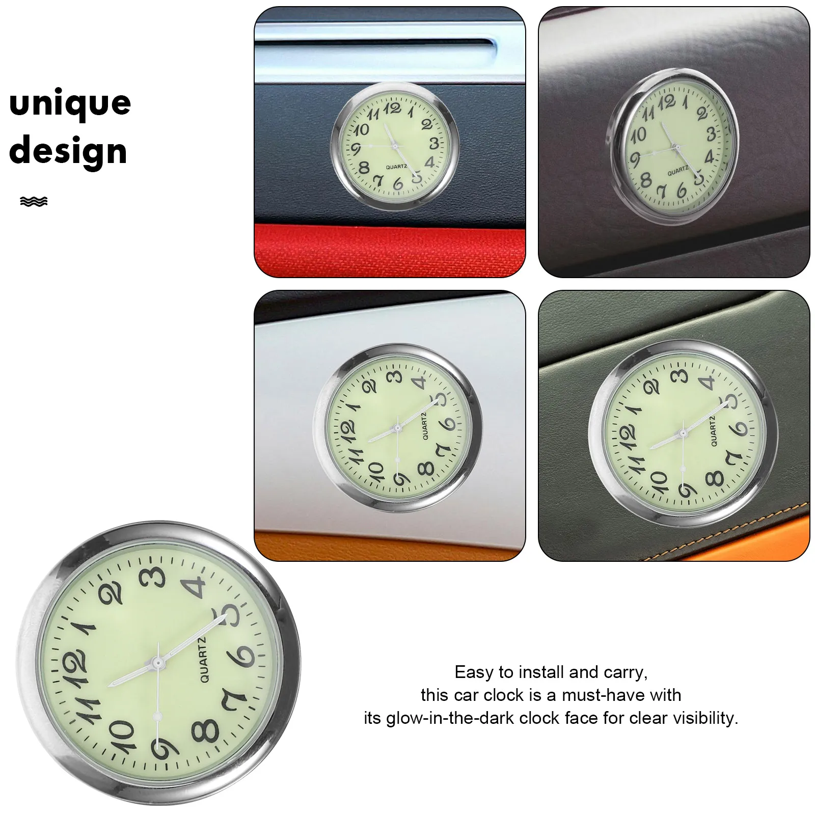

Glow In The Dark Automotive Car Round Mini Quartz Movement Dashboard Stick On Clock Tiny Vehicle Clock Accurate Timekeeping