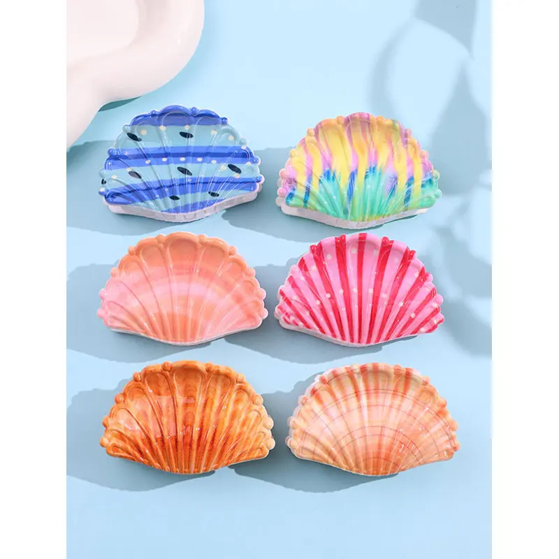 

Набор из 6 заколок-крабиков HUANZHI с разноцветным коралловым принтом в стиле Харадзюку, из смолы, в форме морских ракушек, для летнего декора волос, для женщин
