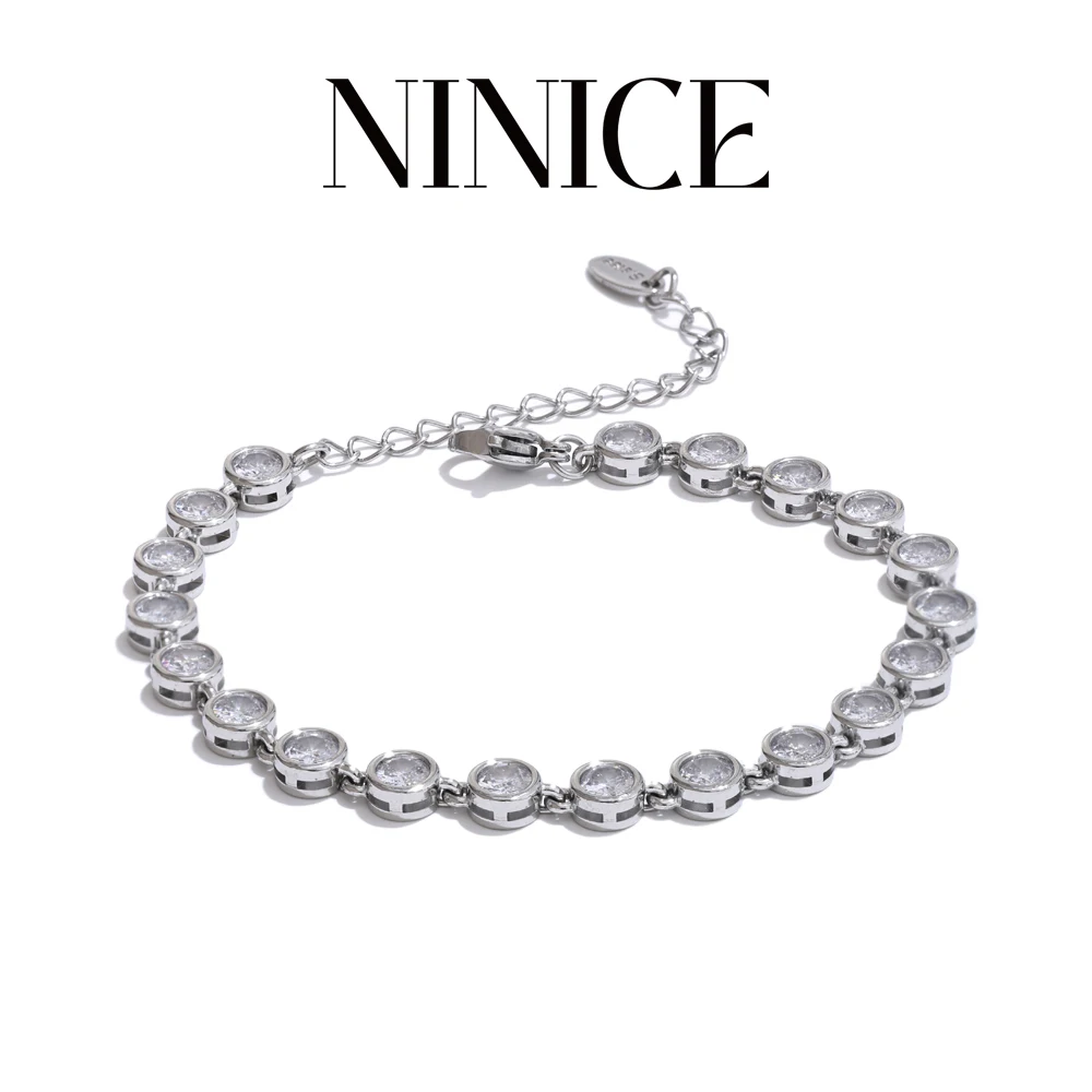 

NiNice High Quality Bling Cubic Zirconia Chain Bracelet Bangle Fashion Stainless Steel Delicate Premium Jewelry 2025 New