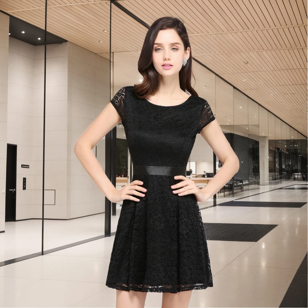 

In Stock Little Black Dress Cocktail Dresses Short Lace A-line V-back Evening Party Gowns Prom Vestido CPS627