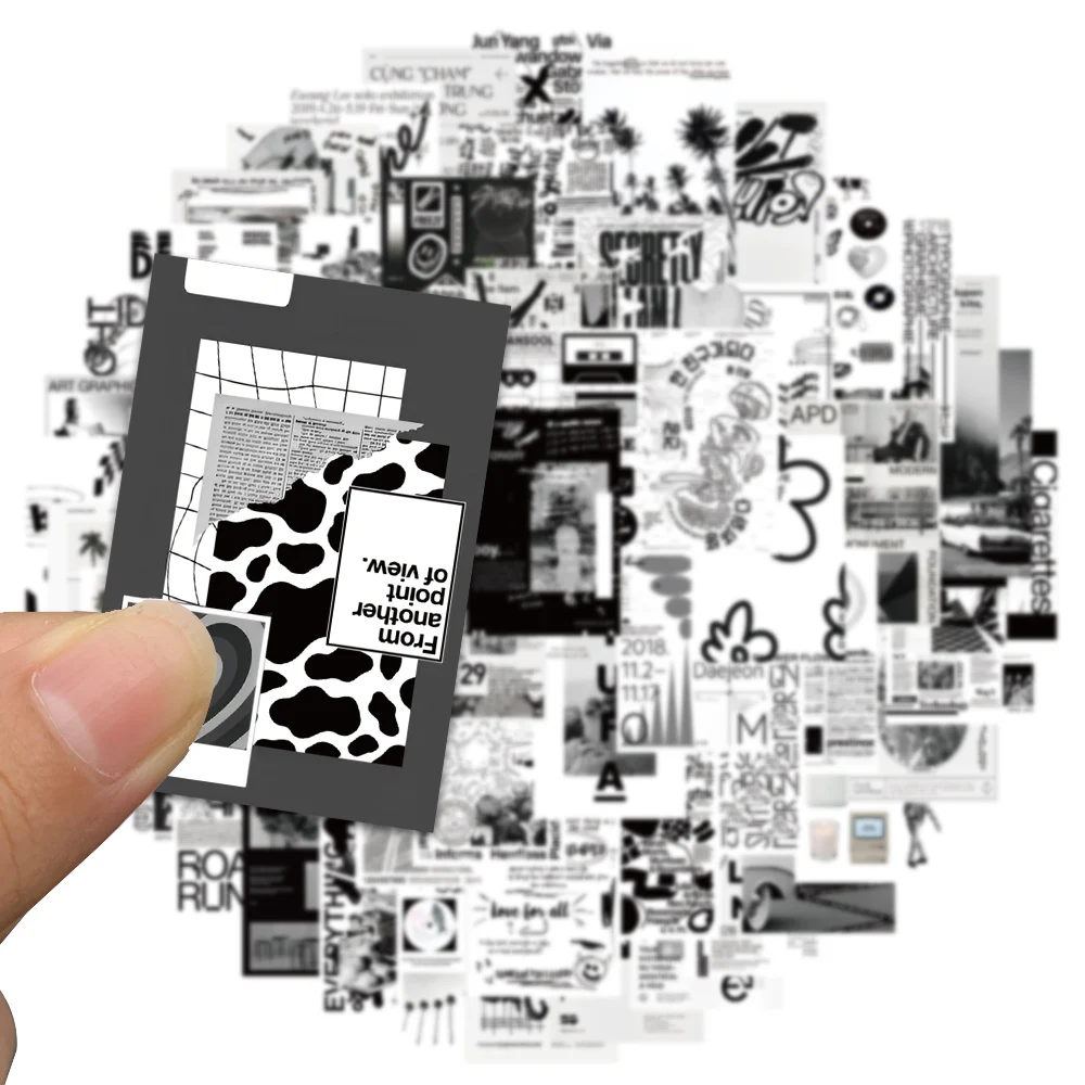 60pcs Black and White Splicing Sticker Fashion Cool Decal For Phone Luggage Scrapbook Guitar Skateboard DIY Decoration Sticker