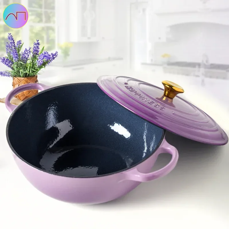 

Beautiful Cast Iron Enameled Pot, Home Mama Pot, Multifunctional Soup Stew Pot, Durable Non-stick Casserole Dish