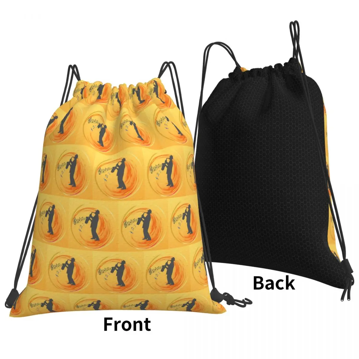 Saxophone Man Making Music Everywhere Backpacks Portable Drawstring Bags Sports Bag Book Bags for Man Woman Students