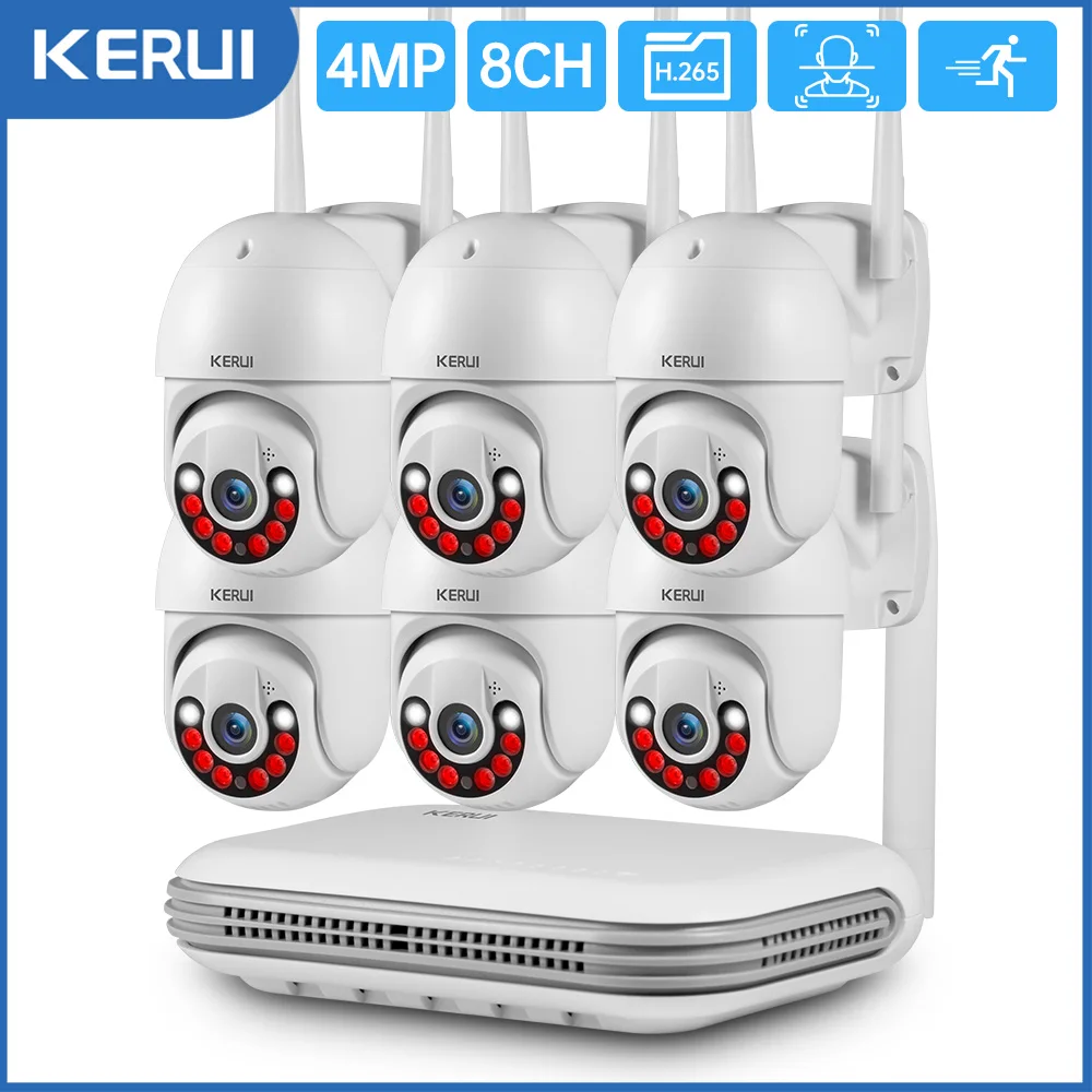 KERUI 4MP HD H.265 Wireless Waterproof PTZ WIFI IP Security Camera System 8CH NVR Two Way Audio Video CCTV Surveillance Kit