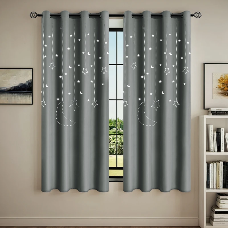 1/2pcs Blackout Star Curtains Hollow Out Star and Moon Shaped Room Darkening Window Drapes for Bedroom Decor Living Room