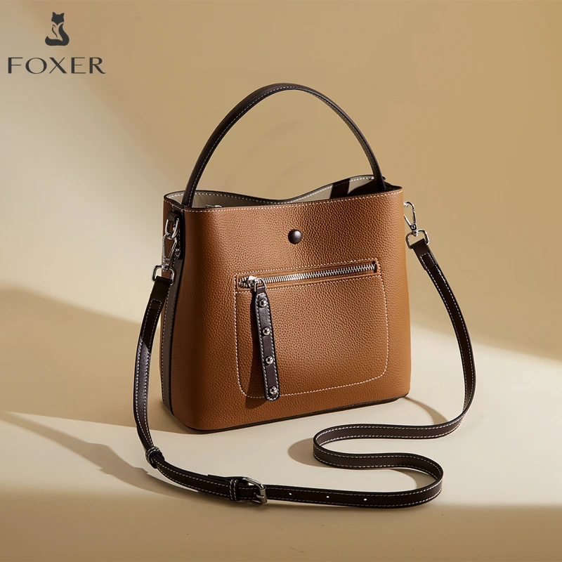 

FOXER Lady's Handbag Genuine Leather Shoulder Bag 2025 New Autumn Winter Bucket Bag Commute Travel Cross Body Bag