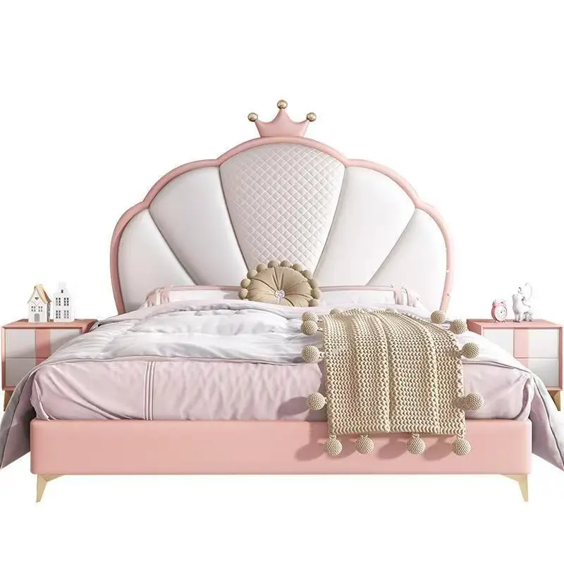 

￥#2025 Girl Princess Storage Bed Pink Bed for Children's Furniture Solid Wood Modern French Style Leather Bed for Prince