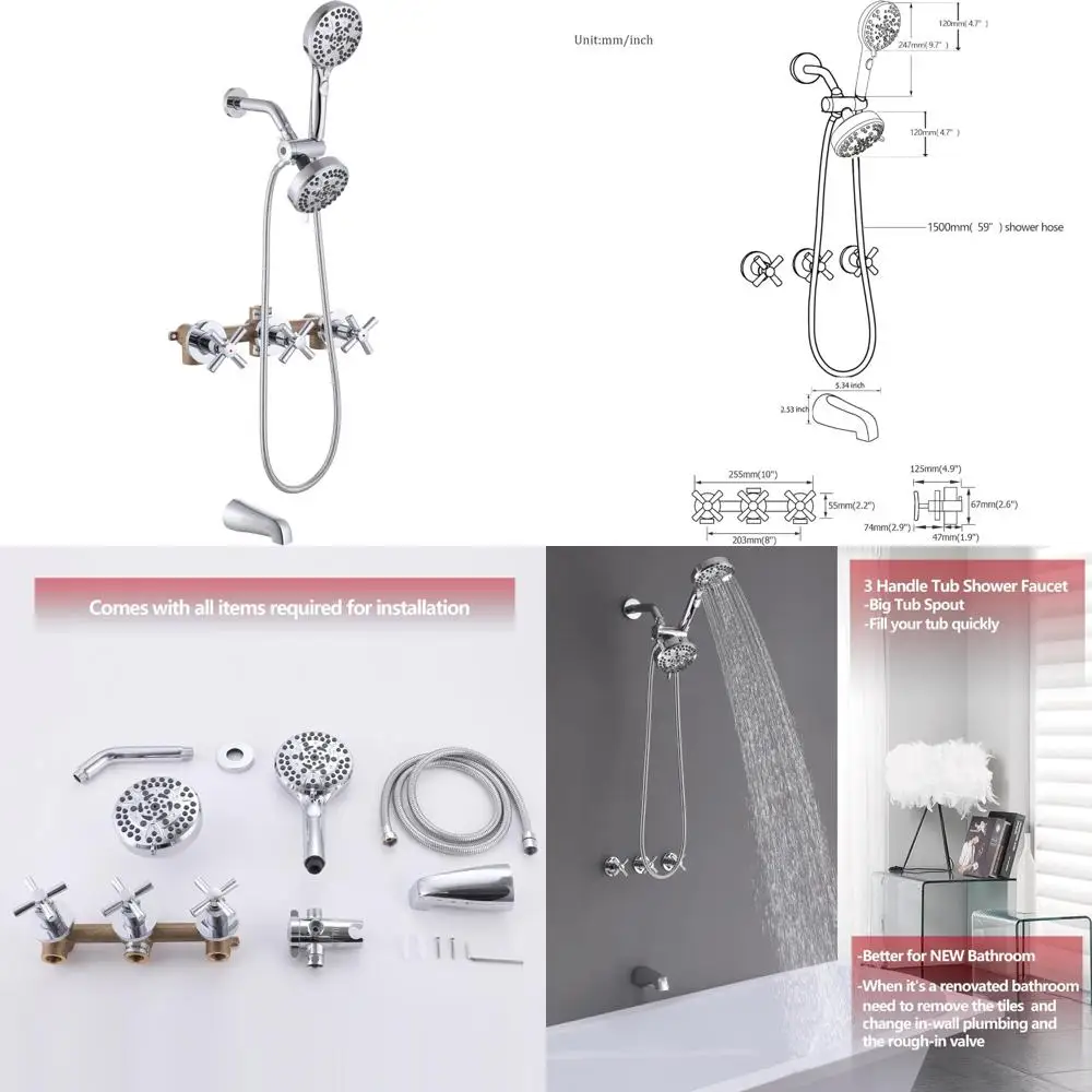 

Chrome Tub and Shower Faucet Set with Tub Spout and Shower Trim Kit Including Valve for Bath Renovation and Upgrade