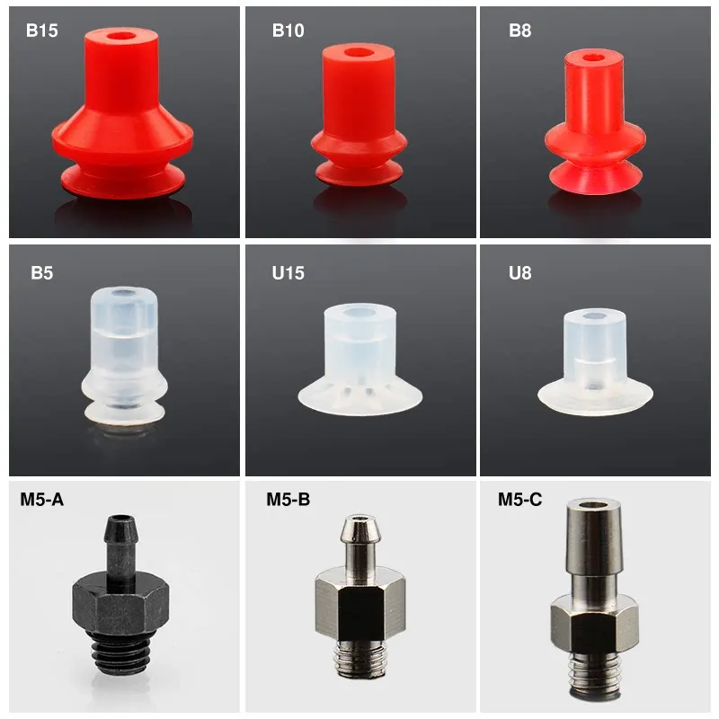 Pneumatic Vacuum Suction Cup PIAB Payabo Type Robot Nozzle U8 B8 U15 B10-2 White Red Silicone Material Black Rubber Material