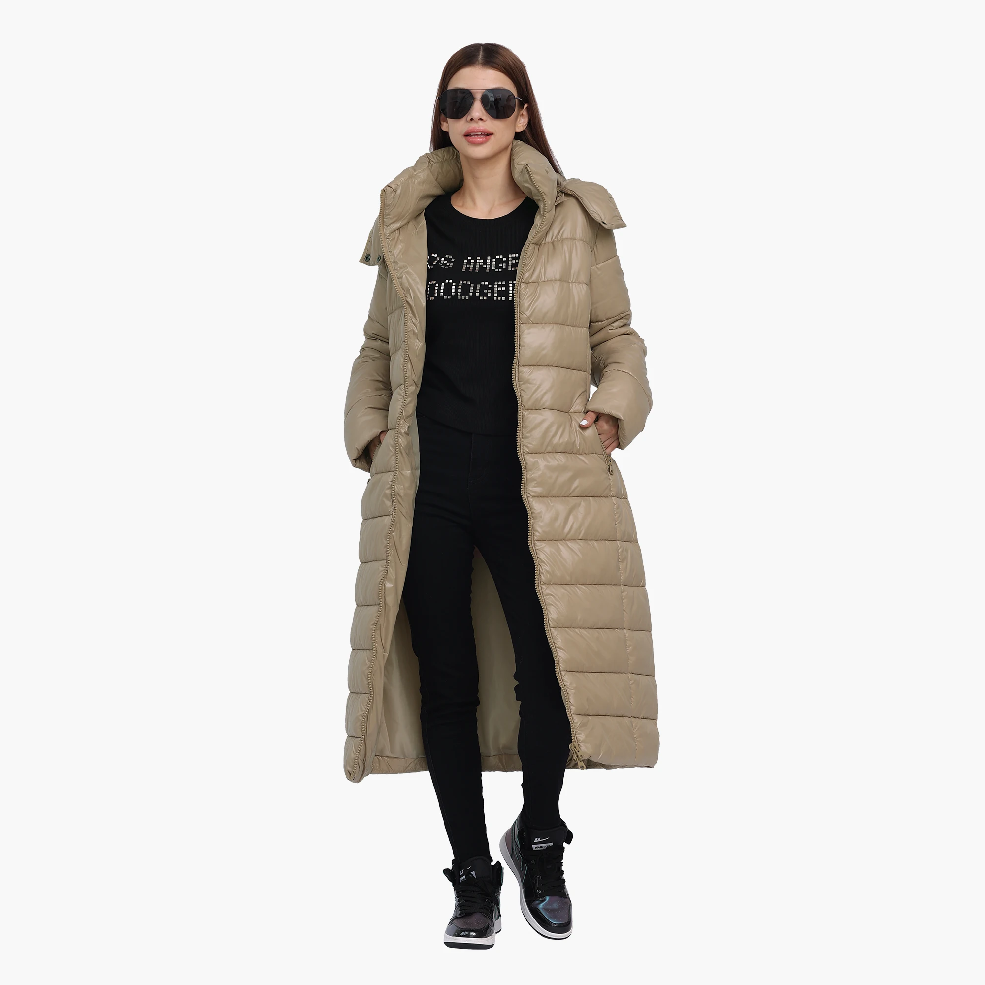 SANTELON Women Fashion Winter Thick Warm Over Knee Parka Female Extra Long Puffer Jacket Coat With Detachable Windproof Hood