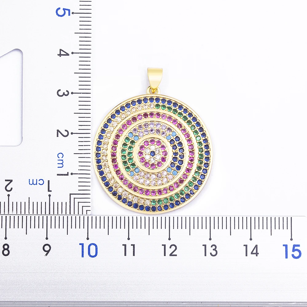 Nidin Vintage Multi Layered Round Coin Colorful Zircon Pendants Necklaces For Women Bohemia Gold Plated Long Chain Jewelry Gift