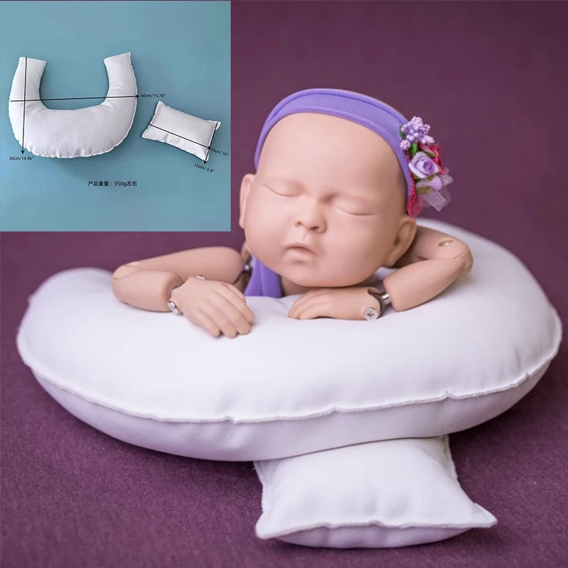 Newborn Photography Accessories PU Leather Crescent Modeling Pillow Set Bed and Chair Background Mattress Baby Photography Props