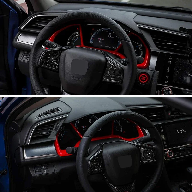 For Honda Civic 10th Gen 2016 2017 2018 2019 2020 2021 Car Dashboard Decor Frame Red Trim Sticker Auto Interior Accessories view 6