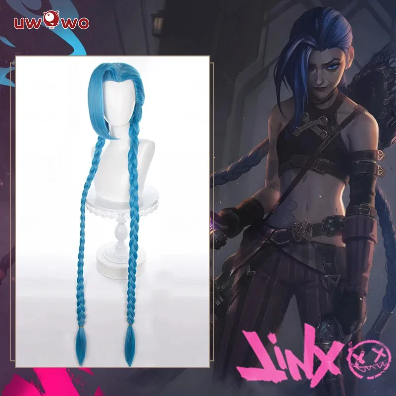 

UWOWO Game LOL Arcane Jinx Cosplay Wig League of Legends Jinx Wig 120cm Long Blue Hair Heat Resistant