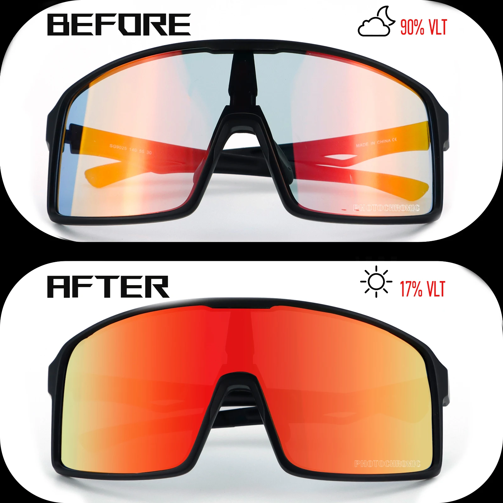 SINGA Photochrome Radsport-Sonnenbrille Sportbrille Rennrad-Brille MTB-Brille für Herren Damen Fahrradbrille Radsport-Brille – Detail 4