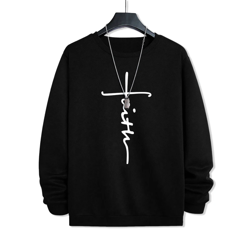 Faith Cross Letter Print Male Hoodie Comics High Quality Hoody Creativity Loose Sportswears Fashion Fleece Men Clothes New