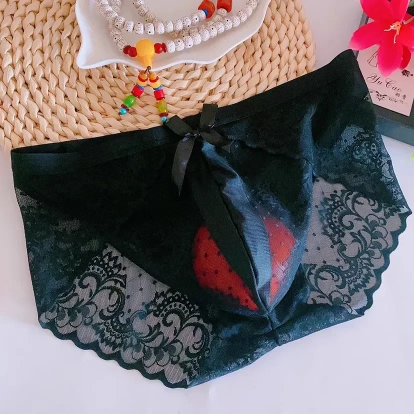 

Man's Sexy See Through Lace Bow Briefs Sissy Panties Cross Dressing Erotic Underwear Live Show Dance Costumes Private Party