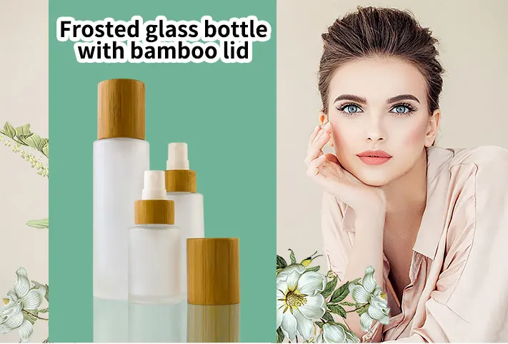 30ml 2OZ 60ML 80ML Frosted Glass Lotion Atomizer Bottles with Eco-friendly Bamboo Lid Fine Mist Spray Pump Dispenser For Perfume