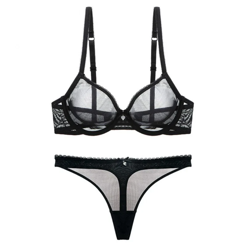 

Japanese high luxury Summer sexy double row buckle bra new ultra-thin mesh bra set anti sagging T-pants