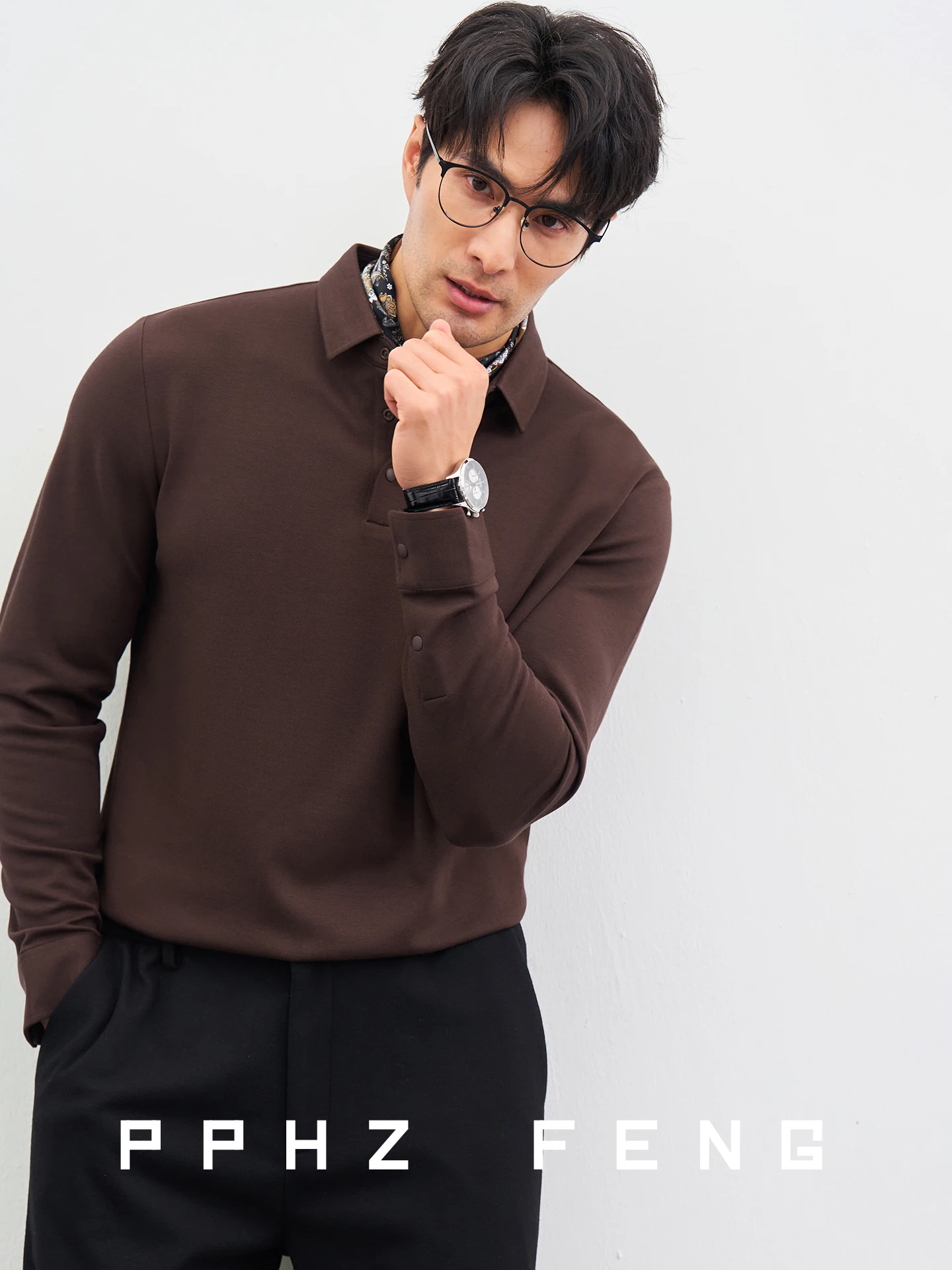 

Busin Casual Long Sve irt Men's Fce Lined Modal Wool Flannel Fini Collared T-irt Spring Autumn New Sle