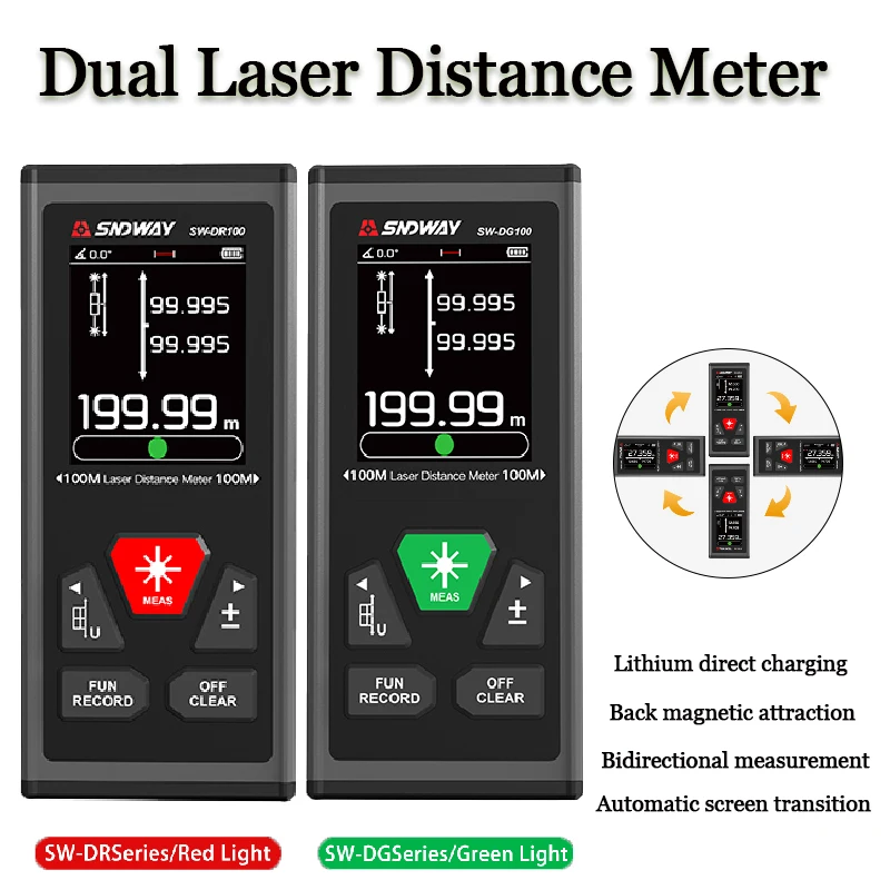 Dual Laser Distance Meter Rechargeable Professional Rangefinder Bidirectional Electronic Ruler Magnetic Measurement Instrument