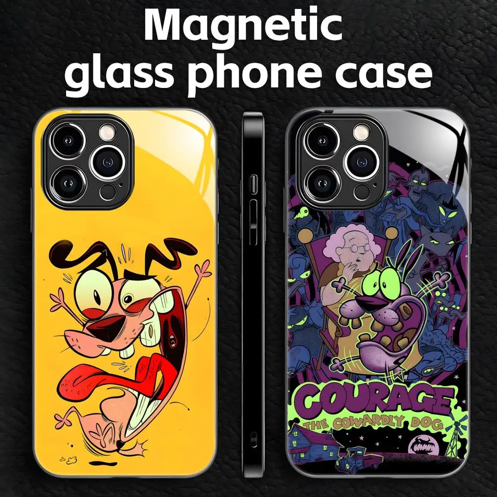 Coque de téléphone Courage le C-Cowardly D-DogS pour iPhone 17 16 15 14 13 12 11 X XR XS 8 Plus Mini Pro Max, en verre magnétique