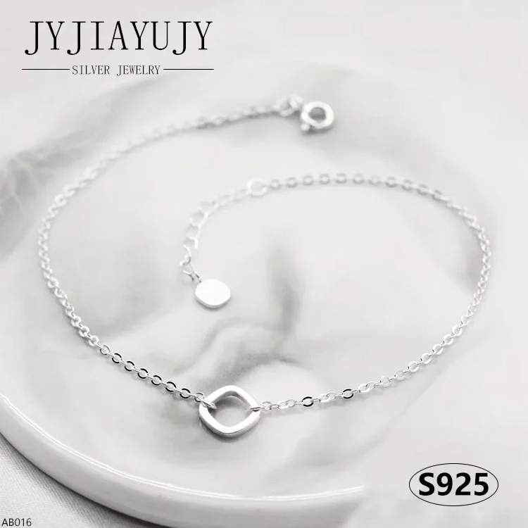 

JYJIAYUJY 100% Sterling Silver S925 Bracelet Anklet Diamond Line Square Shape Trendy Hypoallergenic Female Daily Jewelry AB016