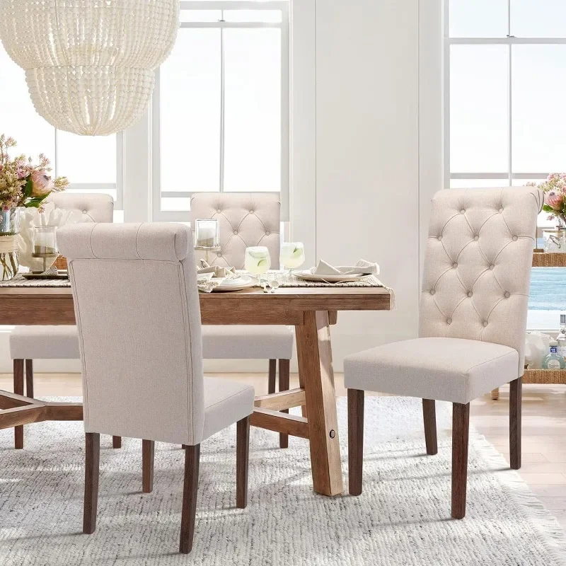 

Tufted Dining Room Chairs Set of 4, Parsons Diner Chairs Upholstered Fabric Side Kitchen Chairs with Solid Wood Legs